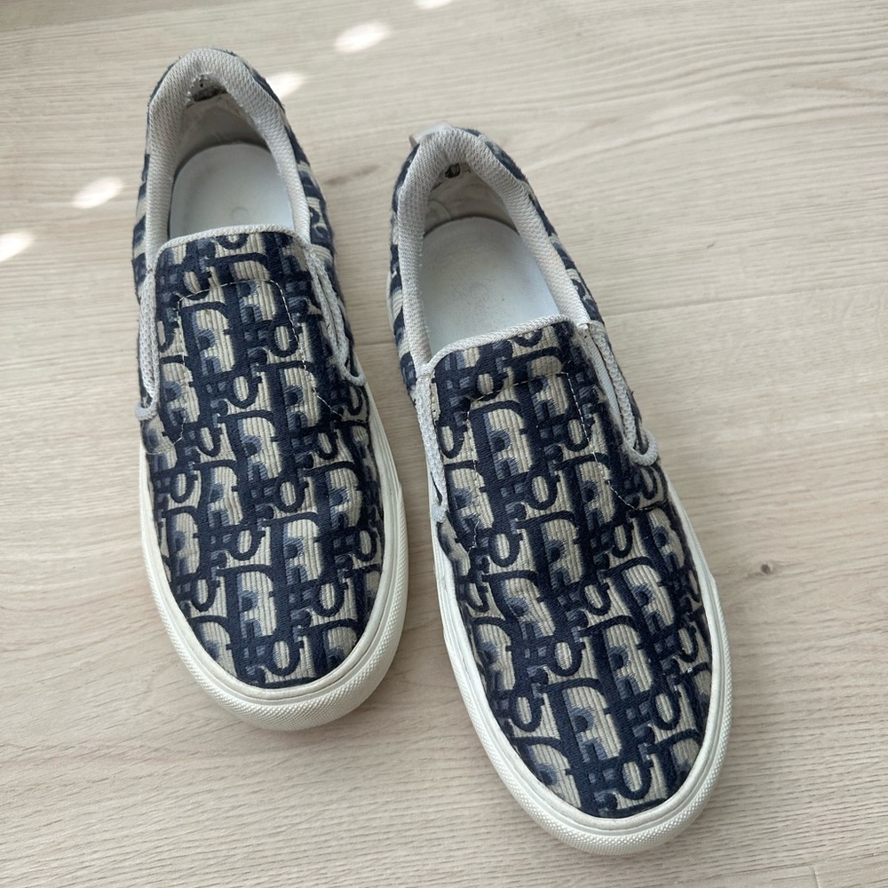Dior Blue and Cream Slip-On Sneakers